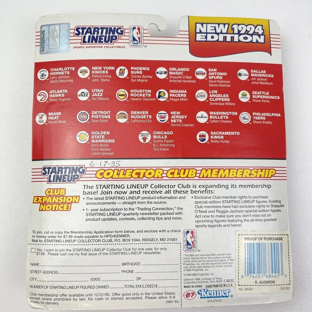1994 Starting Lineup Stacy Augmon Atlanta Hawks Figure and Card UNLV